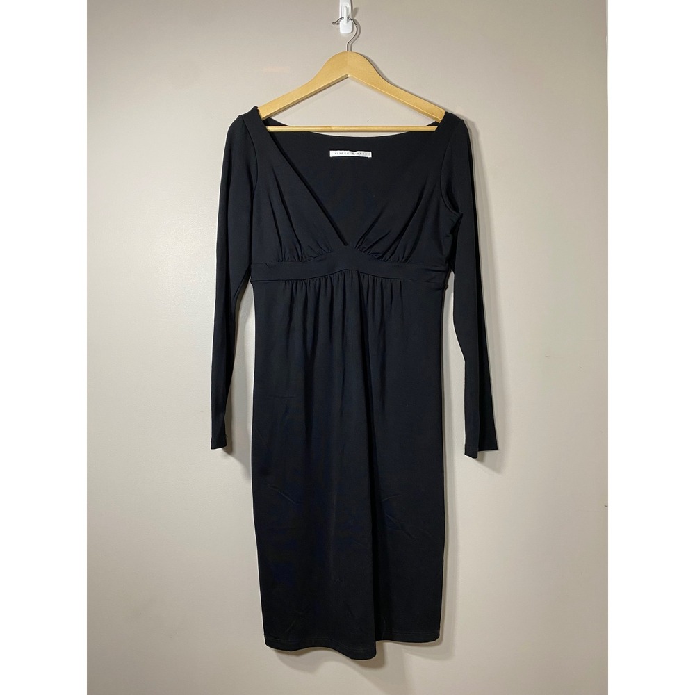 Susana Monaco NEW Black Long Sleeve V Neck Empire Waist Midi Dress Size LARGE
